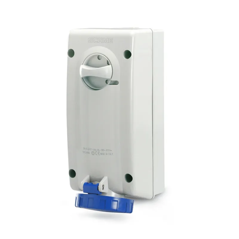 سكامي - مقبس متداخل، 32A، 2P+E، 6h، 200-250V، 60Hz، 50Hz، 106x240mm، أطراف لولبية، مع قفل ميكانيكي