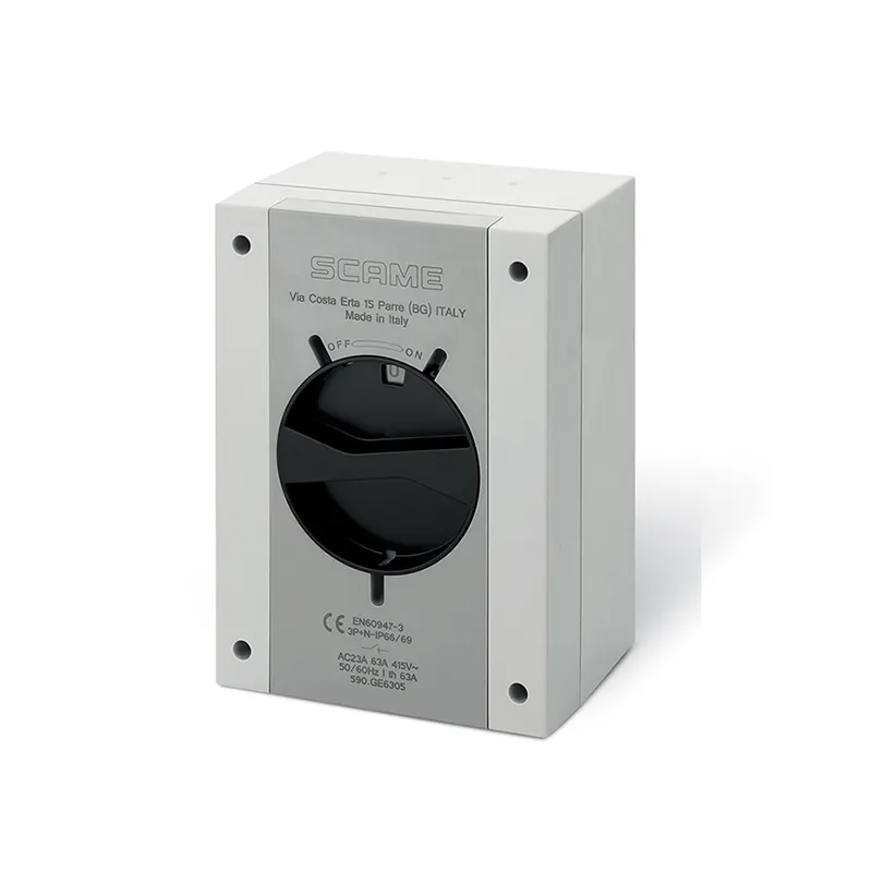 سكامي - مفتاح فصل مغلق (AC22A/AC23A)، 125A، 3P، IP66/IP69، 240x340x137mm، Y5 IK09، عام رمادي/أسود، GW 650°C