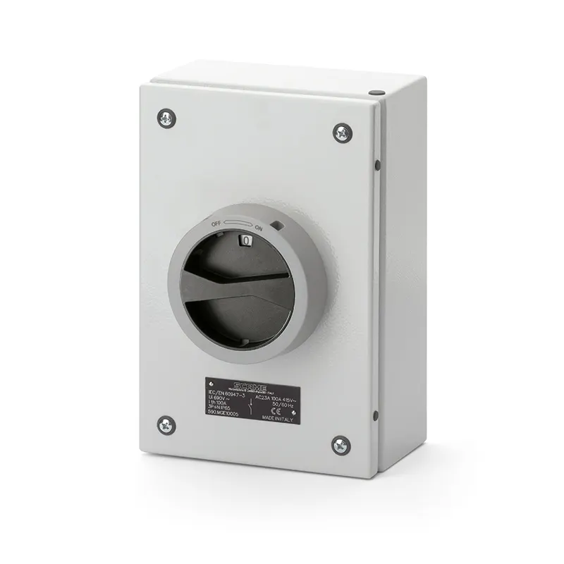 سكامي - مفتاح فصل، معدني ملون، 100A، 3P+N، IP65، 200x300x120mm، Y4، IK10، عام، رمادي/أسود