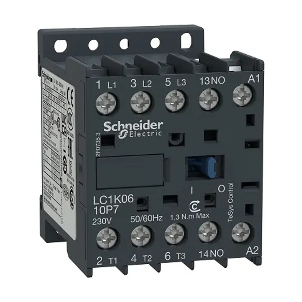 كونتاكتور شنايدر تي سيس كي 3P AC-3/AC-3e 440V 6A مساعد 1NO ملف 24V AC