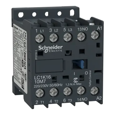 شنايدر - كونتاكتور 16 أمبير - 3 خط - TeSys K - AC-3/AC-3e, <=440V 16A, aux. 1NO, 24V AC coil