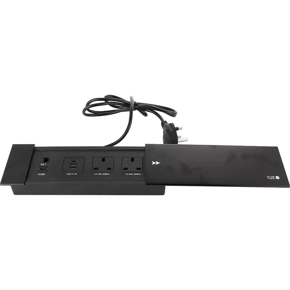 توصيلة أفياش مكتبية دفن مخفية بغطاء اسود سحاب و منافذ Tyep-C-USB + كمبيوتر + HDMI توفل (Toefl)