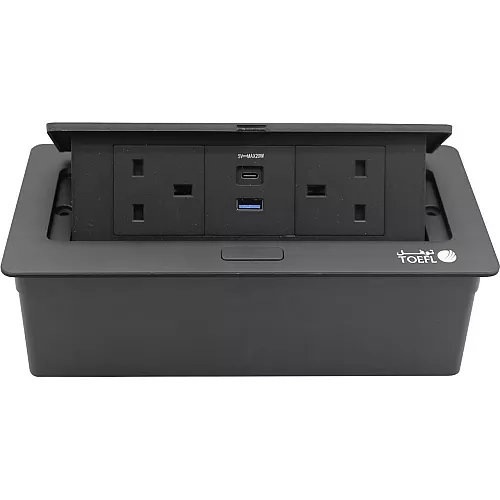 فيش ارضي دفن مزدوج ثلاثي USB + TYPE-C لون اسود حجري توفل