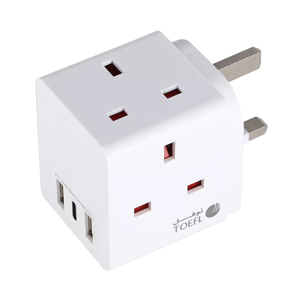 توصيلة قابس جداري أفياش ثلاثي مع منافذ USB و Type-C من توفل