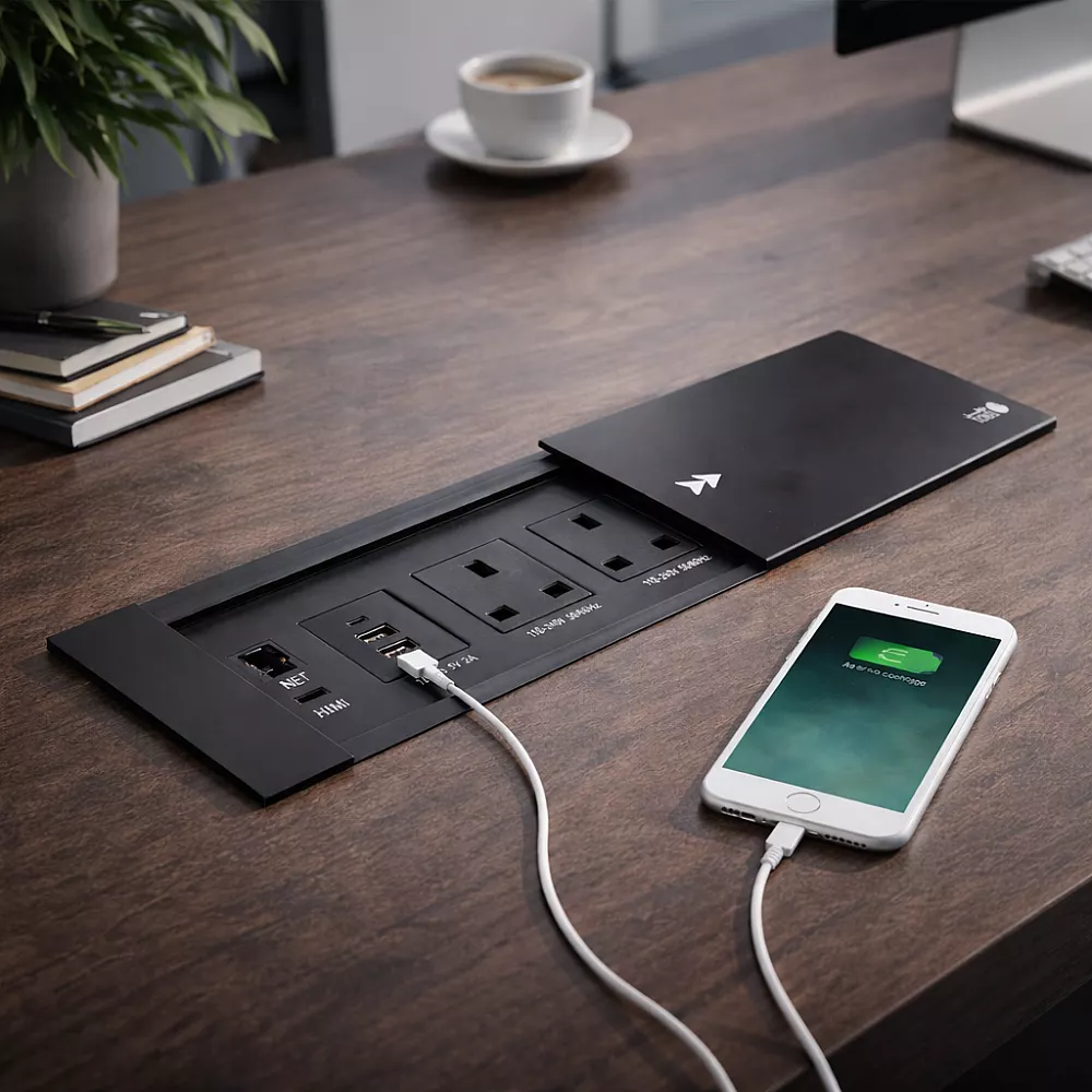 توصيلة أفياش مكتبية دفن مخفية بغطاء اسود سحاب و منافذ Tyep-C-USB + كمبيوتر + HDMI توفل (Toefl)