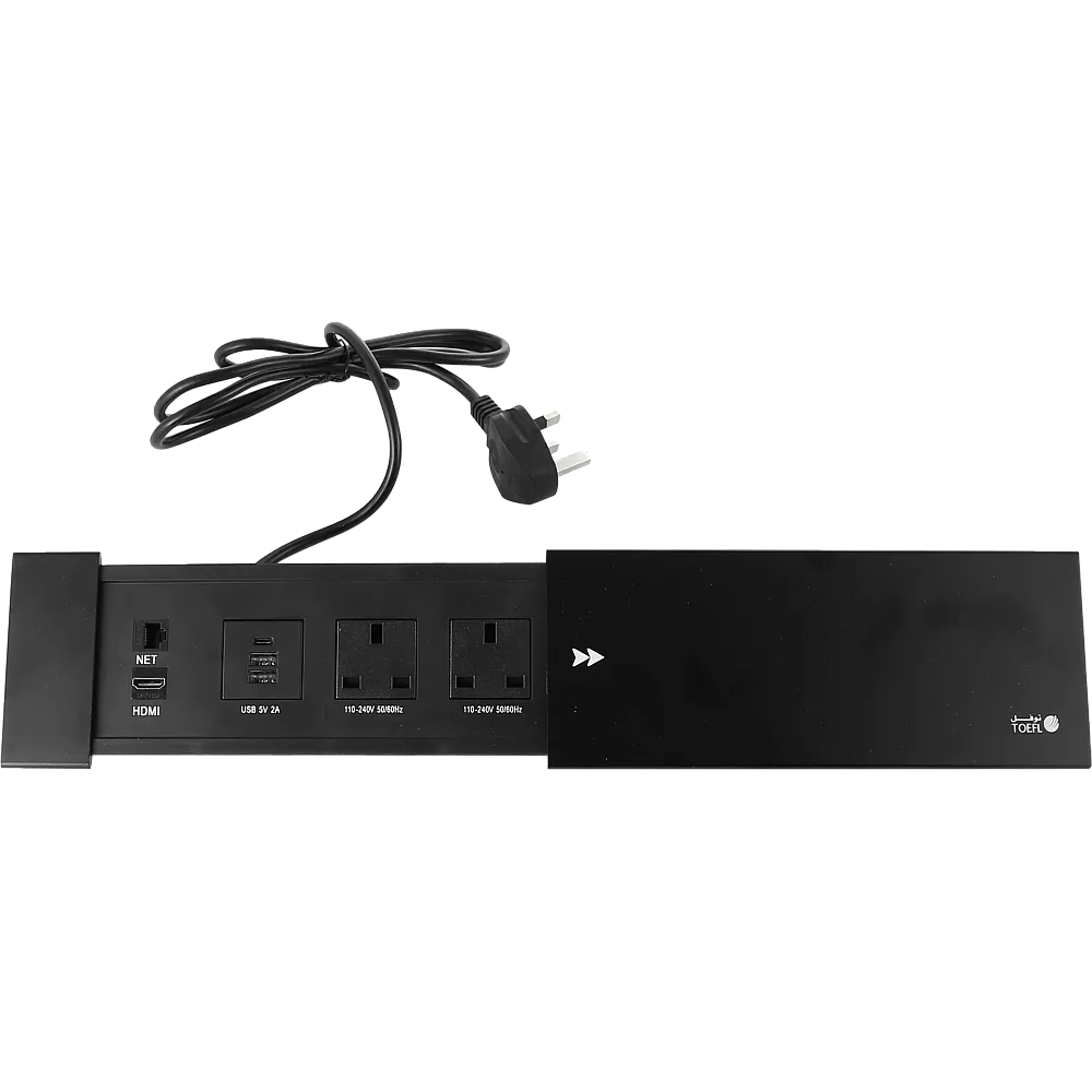 توصيلة أفياش مكتبية دفن مخفية بغطاء اسود سحاب و منافذ Tyep-C-USB + كمبيوتر + HDMI توفل (Toefl)