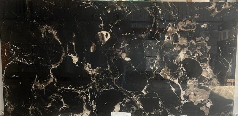 بورسلان Nero Portoro أسود بعروق ذهبية لامع 120×240 سم