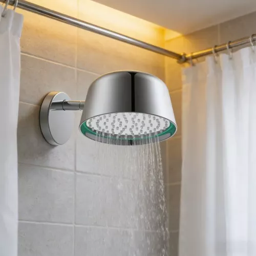 دش مطري مع ماسورة جداري فضي مع إضاءة LED ذكية