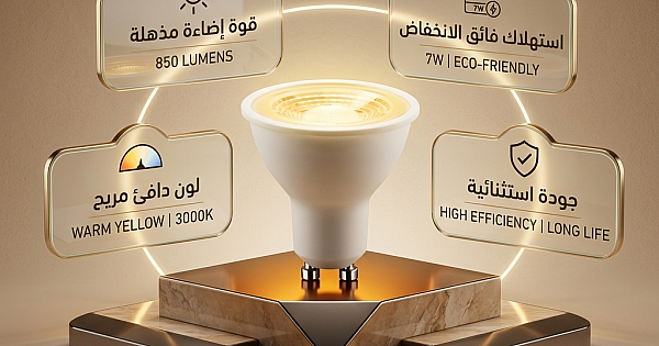 لمبة سبوت لايت استارتر GU10 لون الانارة أصفر 5 واط 850 لومن جودة و كفاءة عالية توفل
