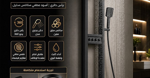 شاور دش فاخرة مودرن برأس دائري | لون أسود مطفي ستانلس ستيل