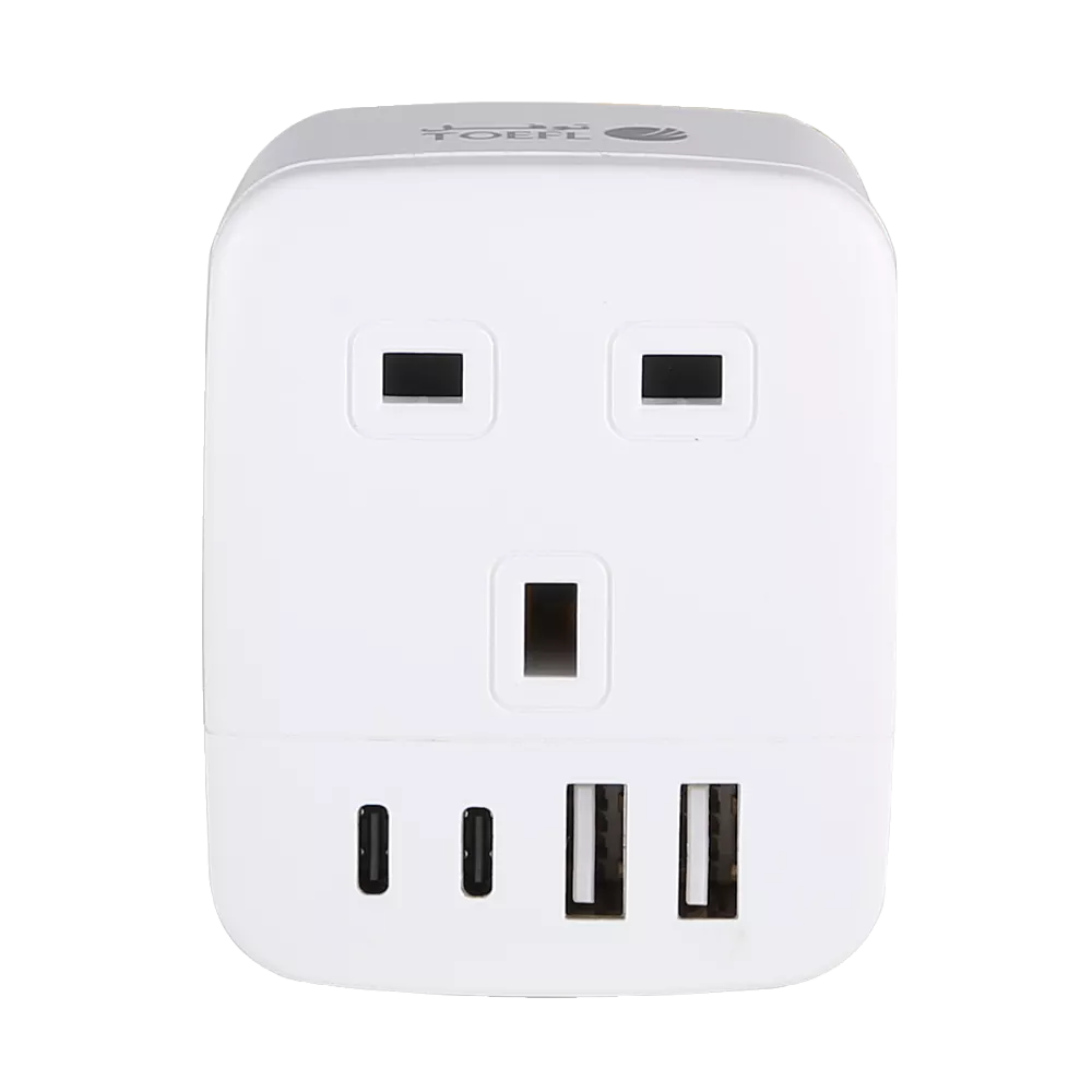 توصيلة قابس جداري افياش ثلاثي مفرد مع مدخل USB + 2 Type-C توفل
