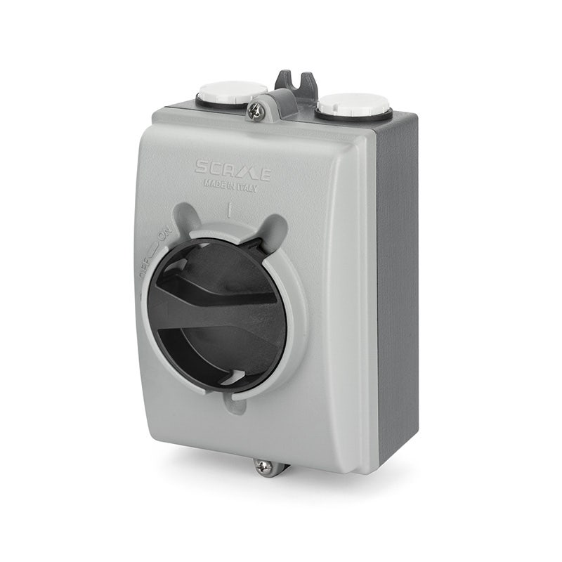 سكامي - مفتاح فصل مغلق، 40A، 4P(3P+N)، IP66/IP69، 106x171x92mm، Y1، IK10، استخدام عام، رمادي/أسود