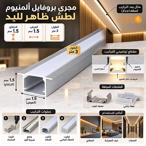 بروفايل دفن ( فضي العمق 10 والعرض 20 ) الكمية بالكرتون ( 80 حبة )