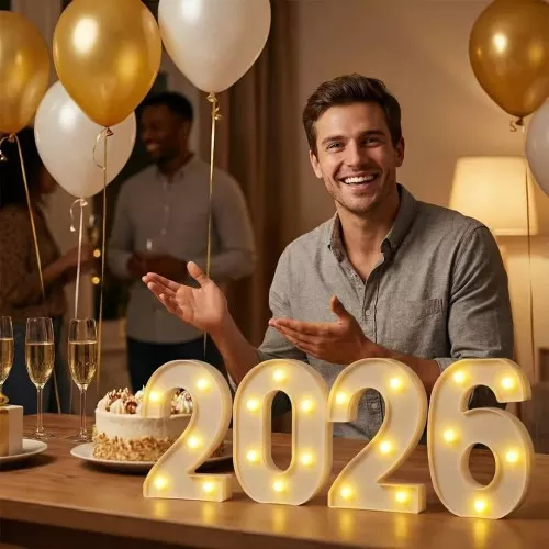 إنارة ارقام مضيئة 2026 ليد إنارة ذهبي بطارية ديكور مناسب للحفلات والتصوير