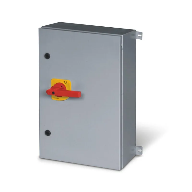 سكامي - مفتاح فصل مغلق، 200A، 4P(3P+N)، IP65، 300x500x200mm، K2، IK10، معدن، طوارئ، أصفر/أحمر