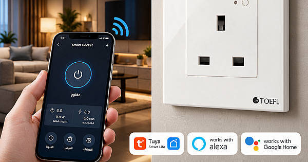 فيش جداري 13 امبير ذكي تحكم عن بعد WiFi سهل الاستخدام يعمل باللمس تحكم بالجوال متوافق مع اليكسا وجوجل هوم توفل