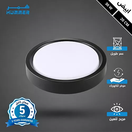 كشاف لطش بنل مجوف اسود لون الانارة ابيض 30 واط | 20 سم