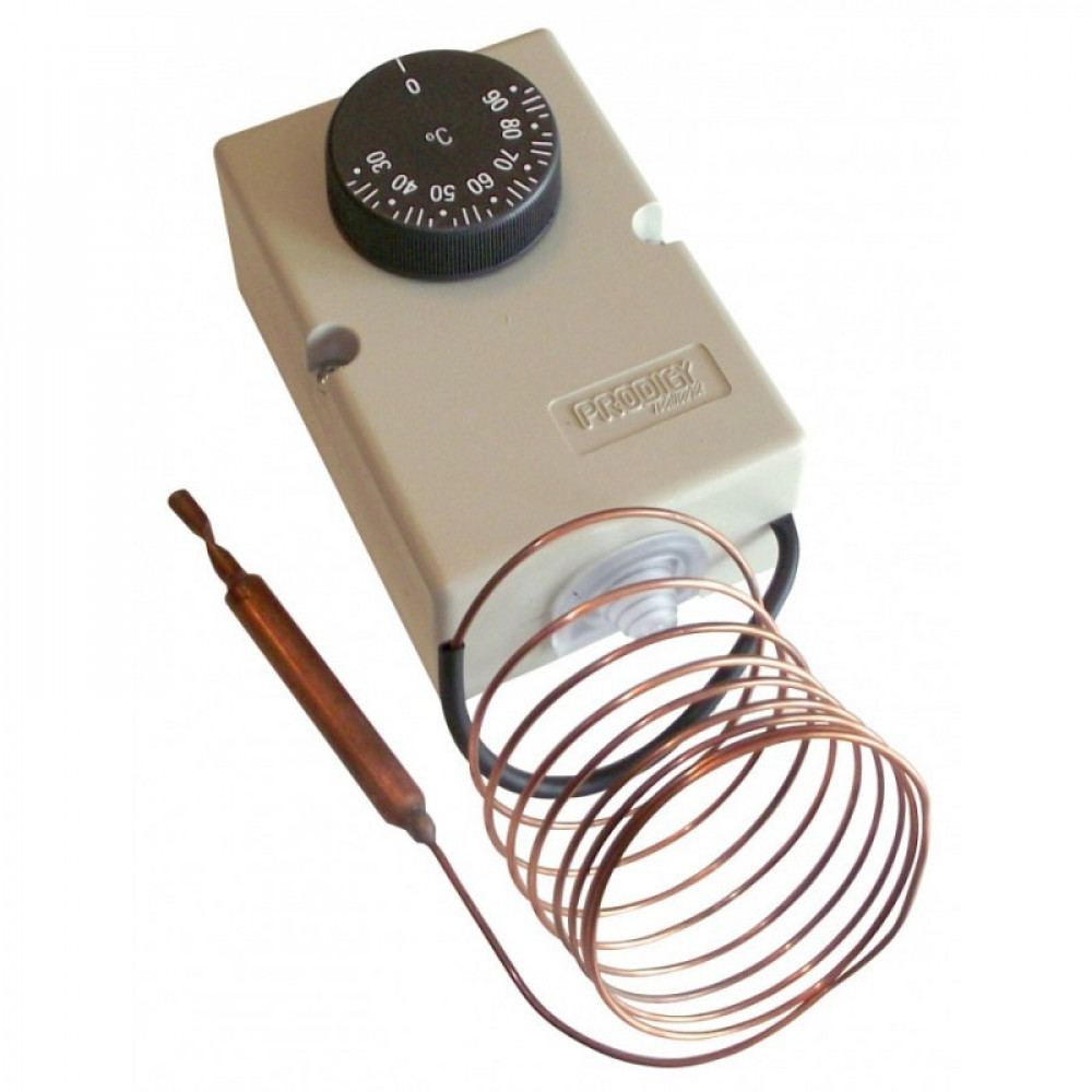 05501Y# ثرمستات ايطالي ناقص 30 زايد 90 / THERMOSTAT PRODIGY F2000 250V 10A TMINI 30øC TMAXI 90øC FIBER 1500MM BULBE:112MM Ø6MM