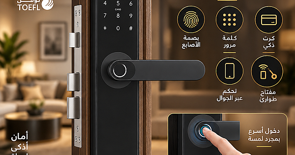 قفل باب الكتروني ذكي عن بعد مع (بصمة أصابع + لوحة كلمة مرور + كرت ) توفل ضمان 5 سنوات