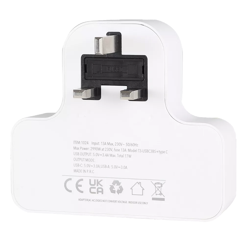 توصيلة قابس جداري افياش ثلاثي 2 مع مدخل 2USB +Type-C توفل