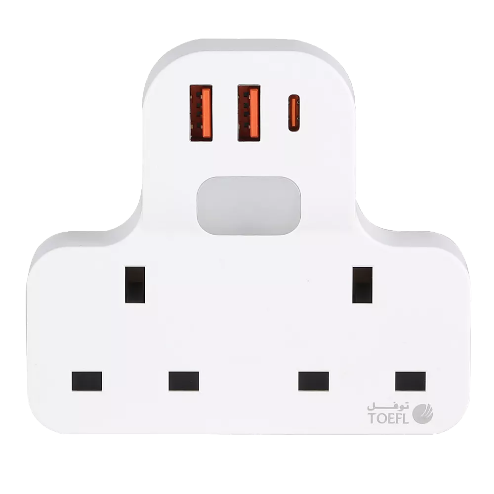 توصيلة قابس جداري افياش ثلاثي 2 مع مدخل 2USB +Type-C توفل