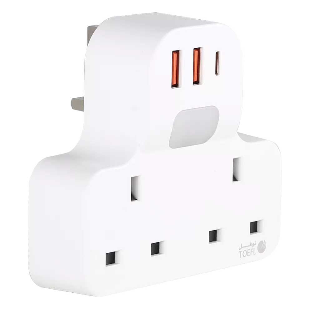 توصيلة قابس جداري افياش ثلاثي 2 مع مدخل 2USB +Type-C توفل