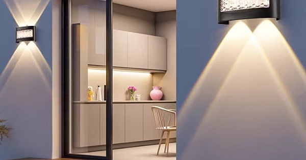 جداري بوابة خارجي اسود + شفاف لون الانارة اصفر 4 عيون 7 واط LED المينيوم