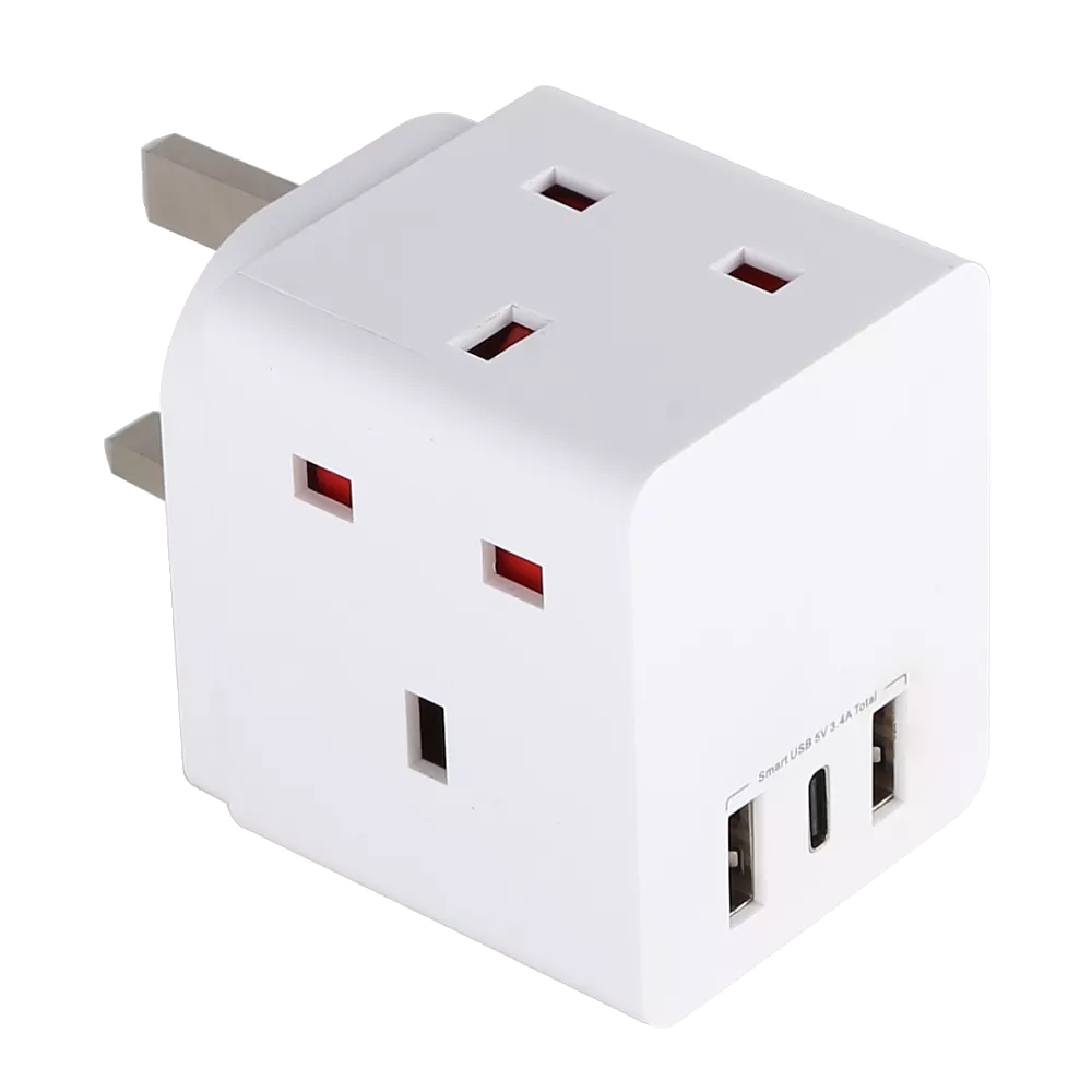 توصيلة قابس جداري أفياش ثلاثي مع منافذ USB و Type-C من توفل