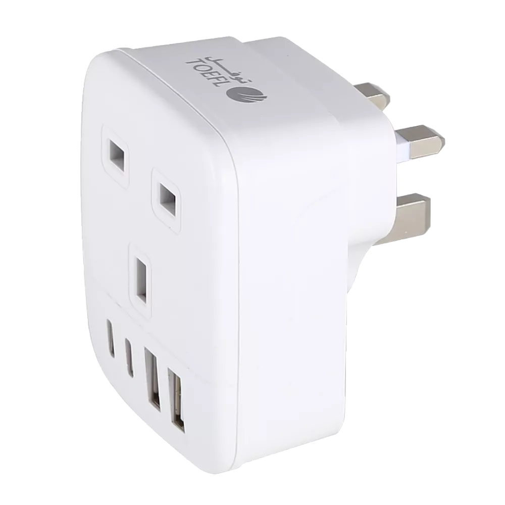 توصيلة قابس جداري افياش ثلاثي مفرد مع مدخل USB + 2 Type-C توفل