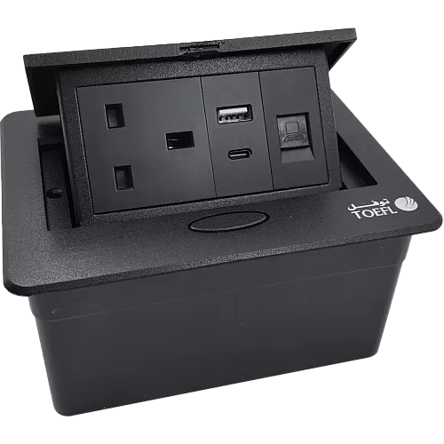 فيش ارضي ثلاثي USB + TYEP-C مع فيش كمبيوتر لون اسود توفل