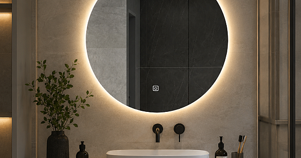مرآة دائرية بإضاءة 3 اضاءات LED و مفتاح لمس - 60×60 سم