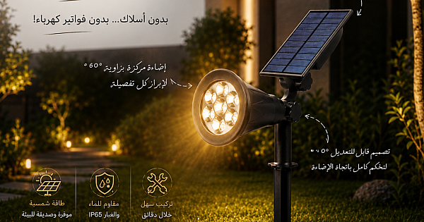 كشاف حديقة غرس إنارة لون الاضاءة اصفر تعمل على الطاقة الشمسية بحساس ضوء متحرك 7 عيون 2 واط