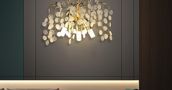 ابليك حائط جداري مودرن ذهبي مع شفاف مع ابيض E14*3 لمبة