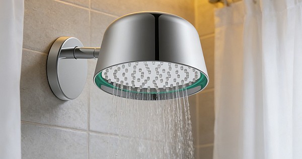 دش مطري مع ماسورة جداري فضي مع إضاءة LED ذكية