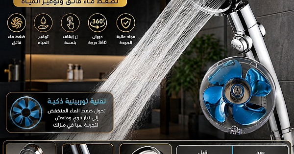 سماعة رأس دش توربيني لضغط ماء فائق وتوفير المياه فضي + ازرق