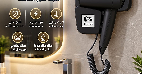 Hotel wall-mounted hair dryer with high power and safety - Black TETTO