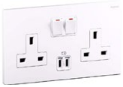 ليجراند جاليون مقبس بريطاني بمفتاح ثنائي القطب 13 أمبير 250 فولت خانتان مع منفذي USB نوع C+C بقدرة 36 واط - أبيض