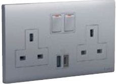 ليجراند أوبريا مقبس بريطاني ثنائي القطب مع USB C+C بقدرة 24 واط 13 أمبير 250 فولت - فضي غامق